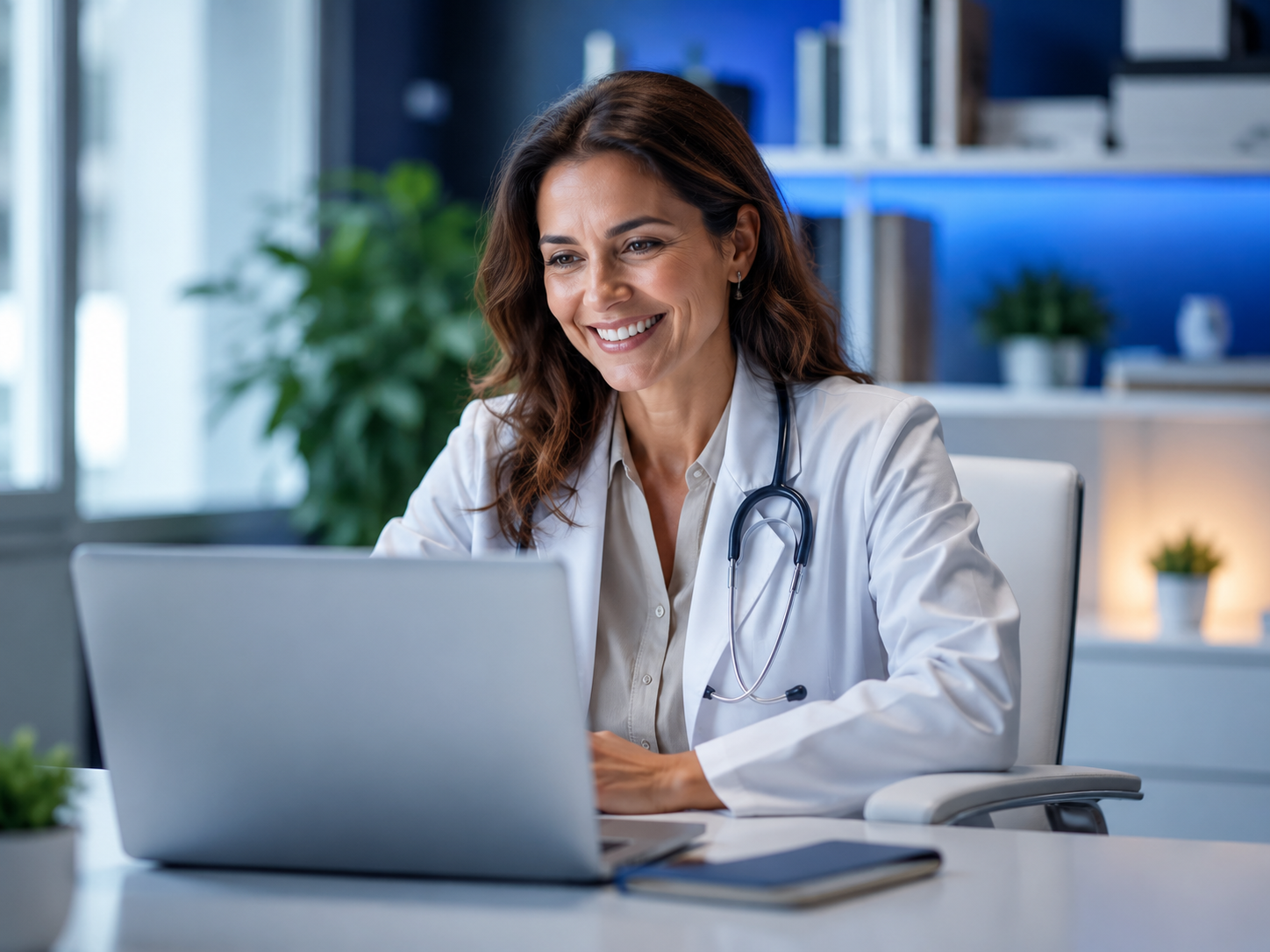 Médica em videoconsulta ImpactMed